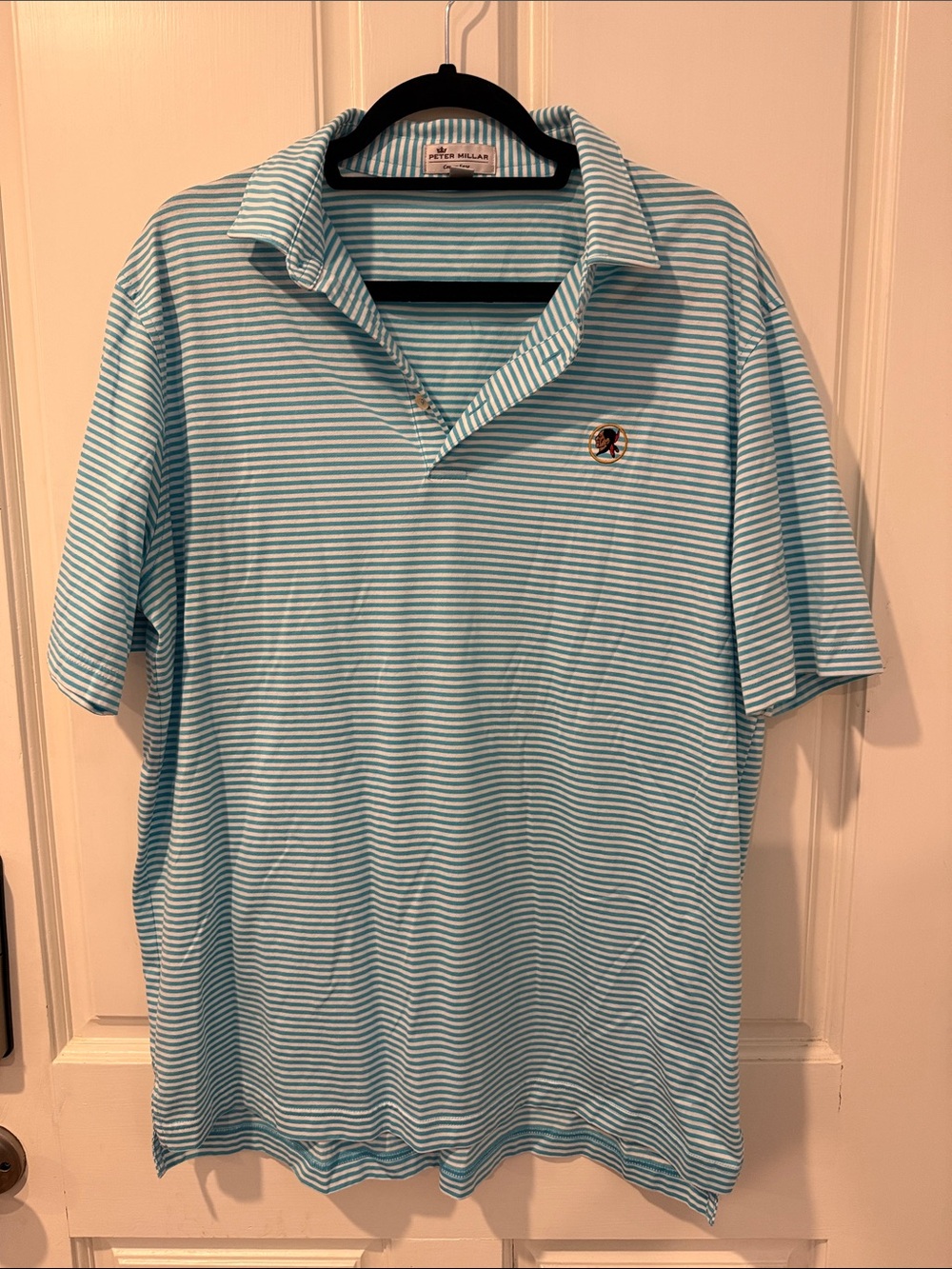 Peter Millar Light Aqua & White Striped Polo